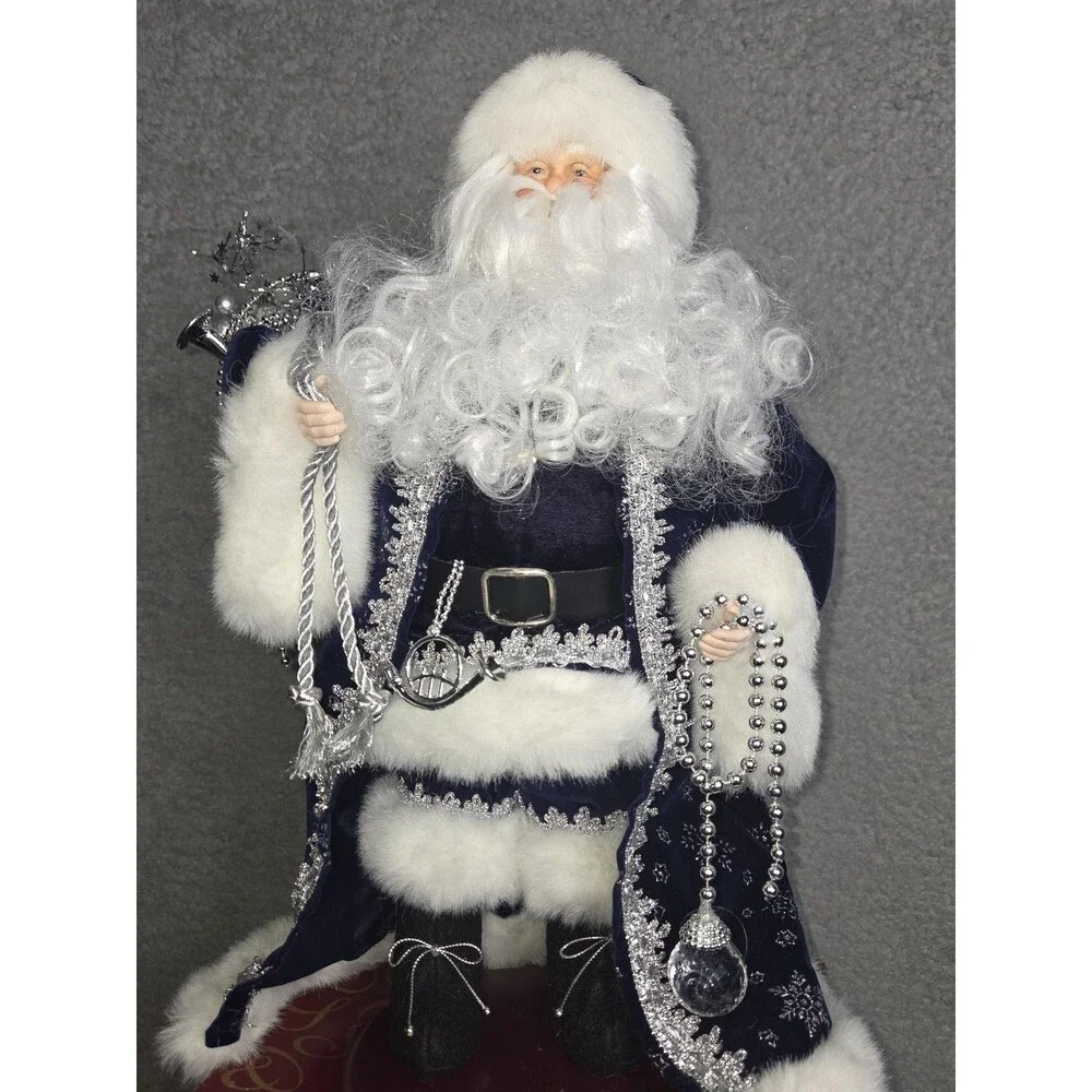 Vtg‎ San Francisco Music Box Co Christmas Santa Figurine Blue Velvet Plays